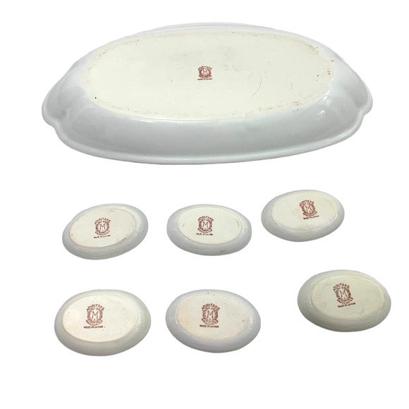 Nippon Vintage Floral Celery Dish & 6 Salt Dishes Orange Gold Trim Japan - Picture 5 of 9